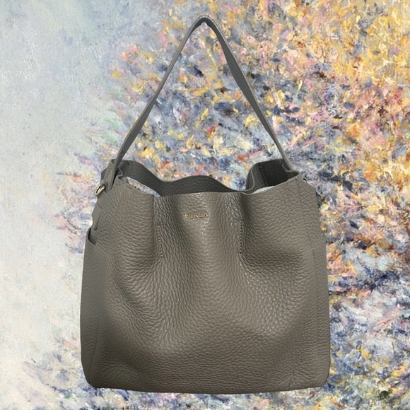 Furla Handbags - Like New FURLA Capriccio Pebbled Hammered soft grey leather Shoulder Bag